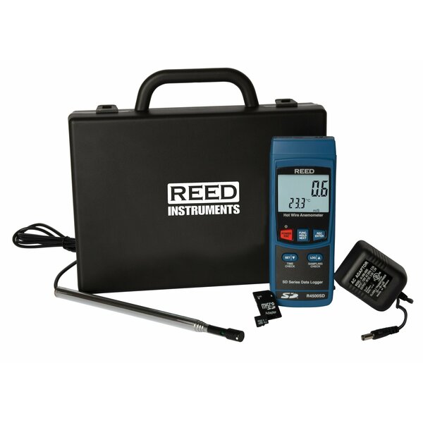 Reed Instruments REED Data Logging Hot Wire Thermo-Anemometer with Power Adapter and SD Card R4500SD-KIT